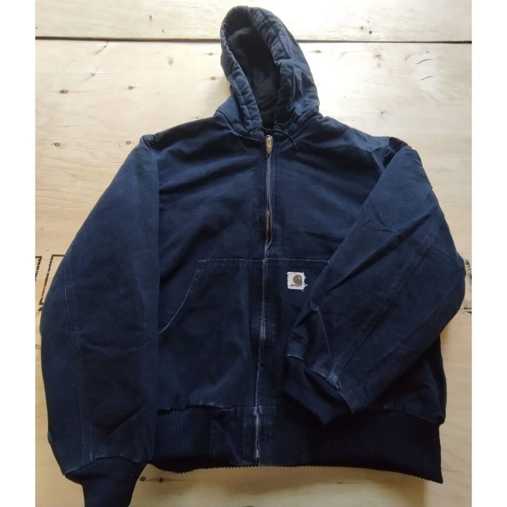 Vintage Carhartt Jacket Mens Large J130 Midnight Navy Quilted Flannel Lined - Picture 6 of 6